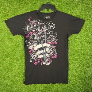 Peek-a-boo Graphic T-Shirt XL Black Pink Arrow Mall Goth Y2K Slim Fit Tee